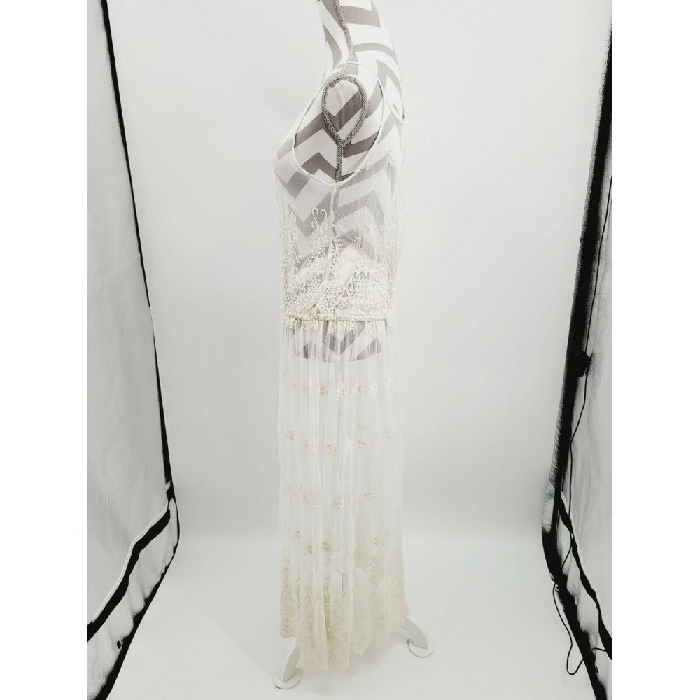 Gypsy Junkies Sasha Floral Embroidered Mesh Maxi Slip Dress Size S/M Filigree - Picture 6 of 12
